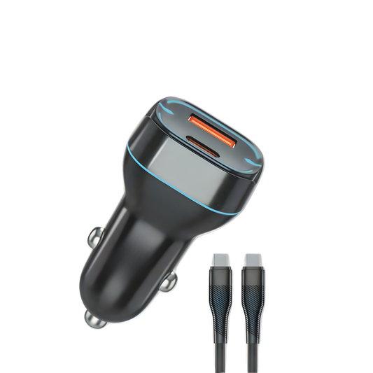 Dual Car Adapter Combo Charger - USB-C & Lightning Cable