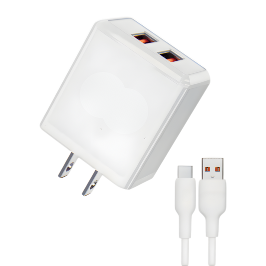 Dual Port USB Combo Charger - USB-C & Lightning Cable
